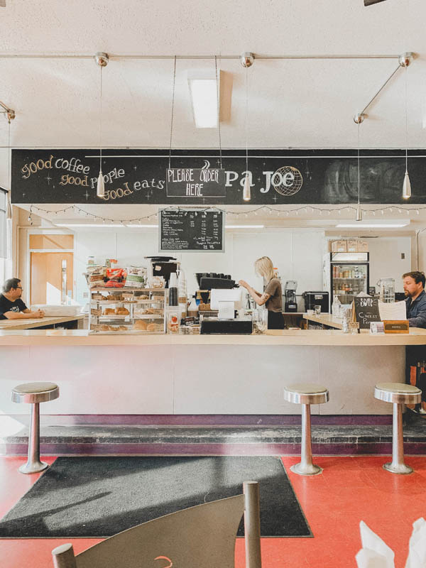 Cuppa Joe Coffee Shop in Traverse City Michigan with red floors.