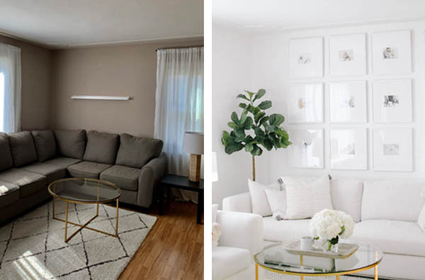 Before and After Frame Bridge Half Gallery Wall Living Room Makeover