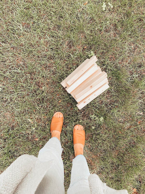 furring strips cut on ground for a raised garden bed