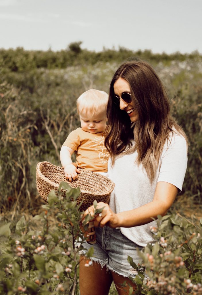 Mom and Baby in Blueberry Farm