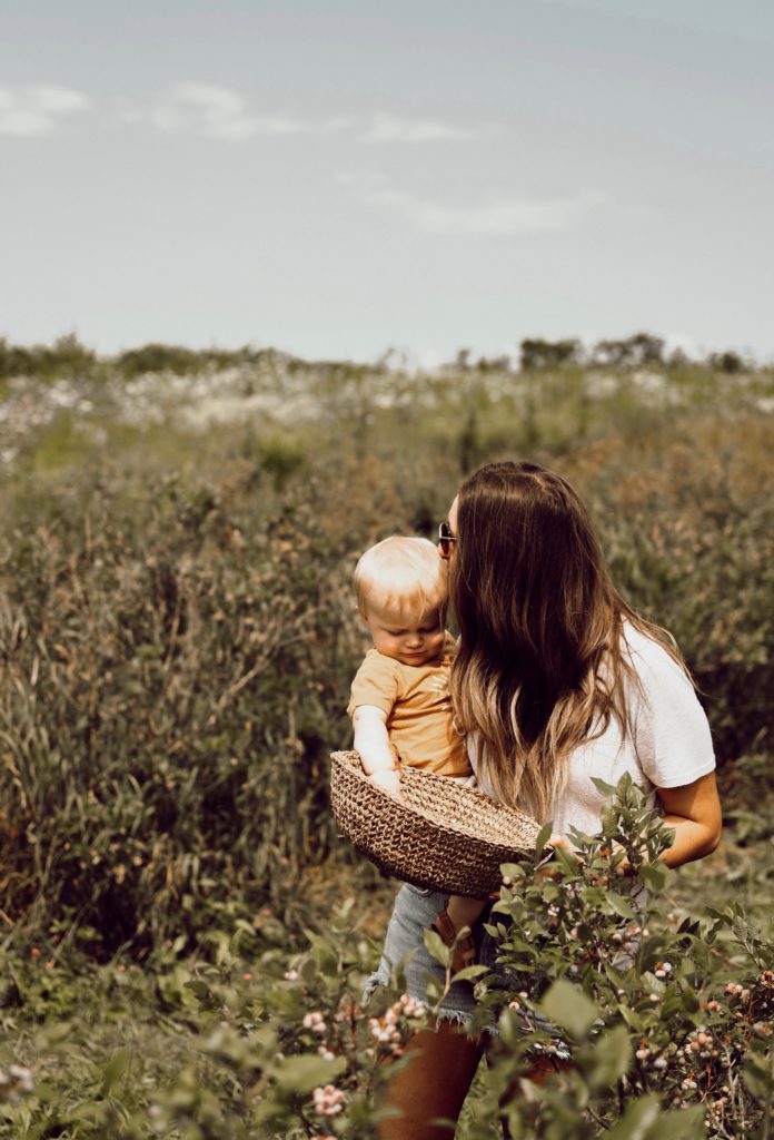 Mom and Baby in Blueberry Farm