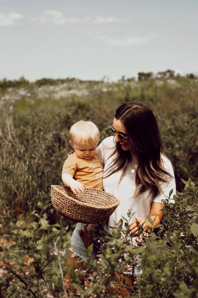 Mom and Baby in Blueberry Farm