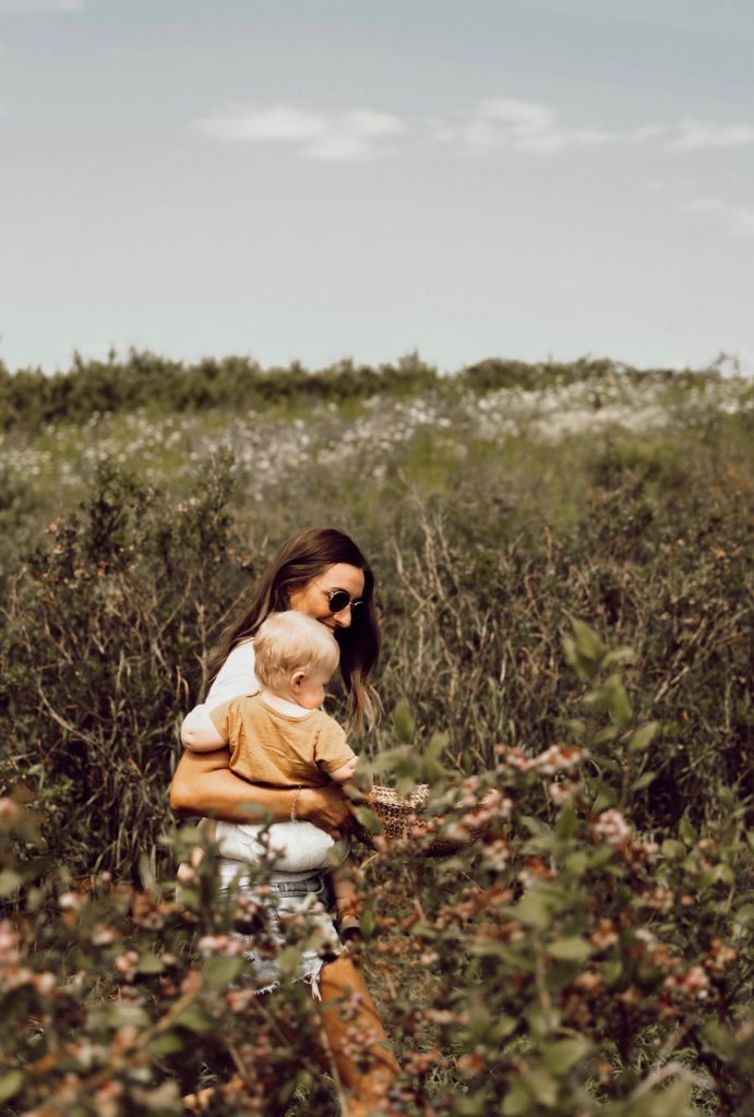 Mom and Baby In Blueberry Farm